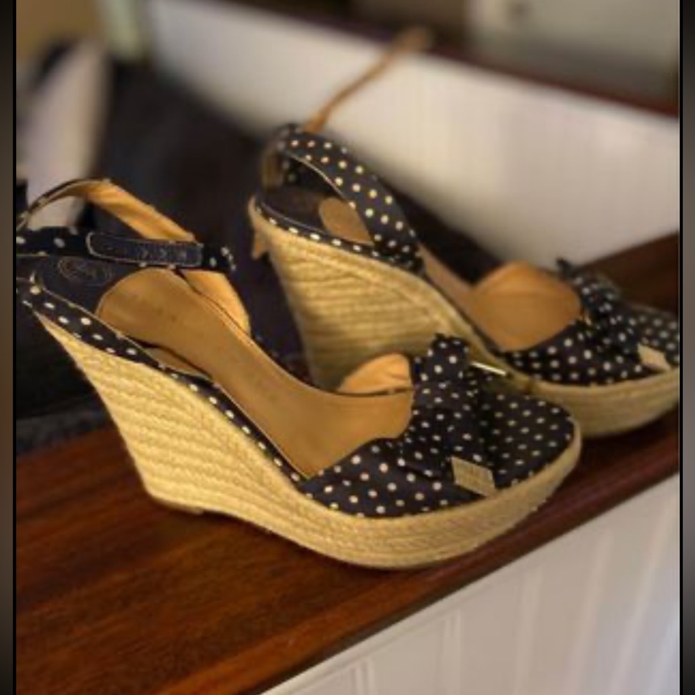 Retro pin up girl Wedges polka dot sz 6 1/2